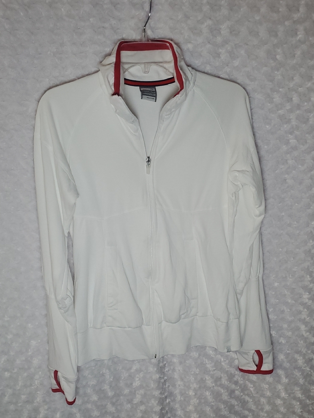 White Nike Zip-Up Polo with Red Trim